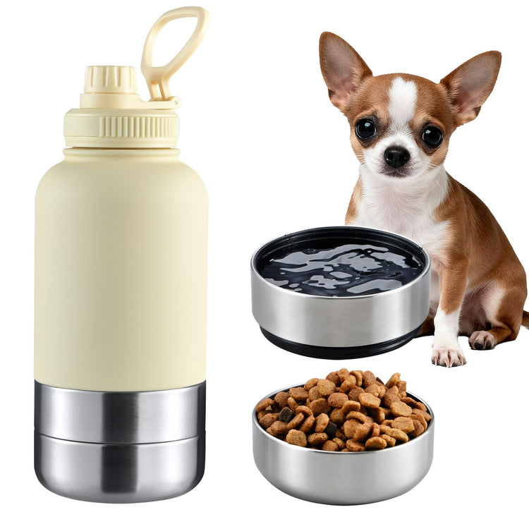Cibaabo Insulated Dog Water Bottle with 2 Bowls, 32oz Travel Stainless Steel Double Wall Thermos, Portable Pet Dispenser, Gifts for Puppy Small Medium Dogs Walking Hiking and Camping