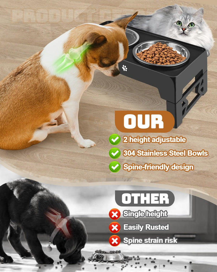 Jovrun Elevated Dog Bowls for Medium Large Size Dogs, Non-Slip Dog Feeder with 1*Stainless Steel Dishes & 1*Slow Feeder Bowl, 5 Heights Adjustable Raised Bowls to 3.15″-8.66″-9.84″-11.02″-12.2″