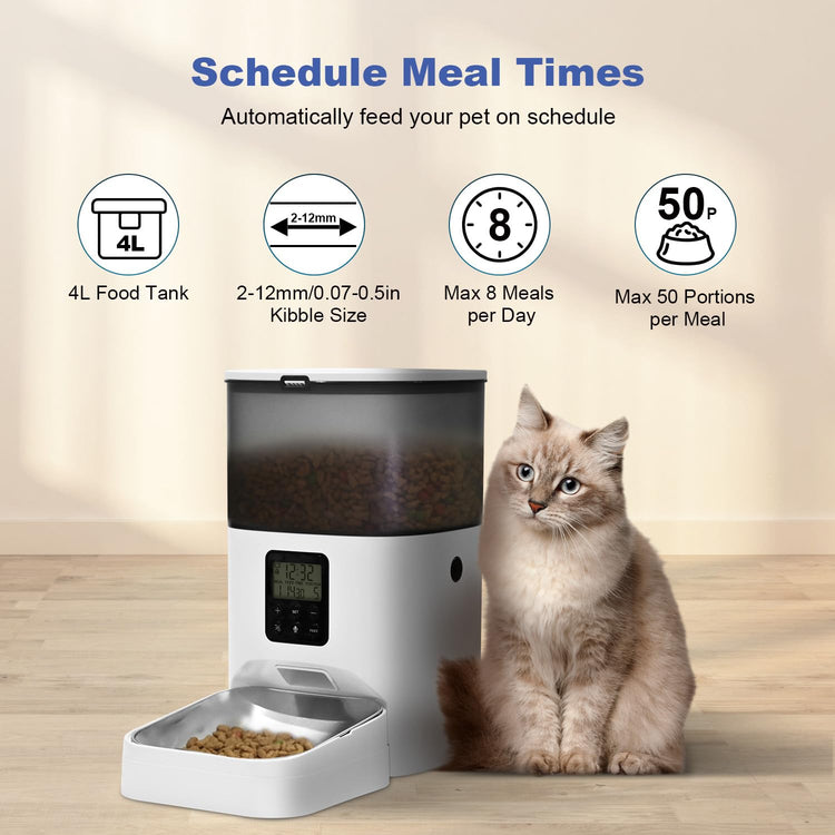 ANDOLL HOME Automatic Cat Feeder, 4L Cat Food Dispenser with 10s Voice Recorder, Pet Feeder up to 8 Meals per Day, Timed Dog Feeder with Dry Food Sealed Ring