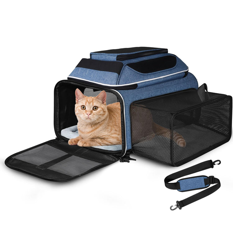 Petskd Top and Side Expandable Pet Carrier 18x11x11 Inches Delta United Airline Approved, Soft-Sided Carrier for Small Cats and Dogs with Locking Safety Zippers and Anti-Scratch Mesh(Black)