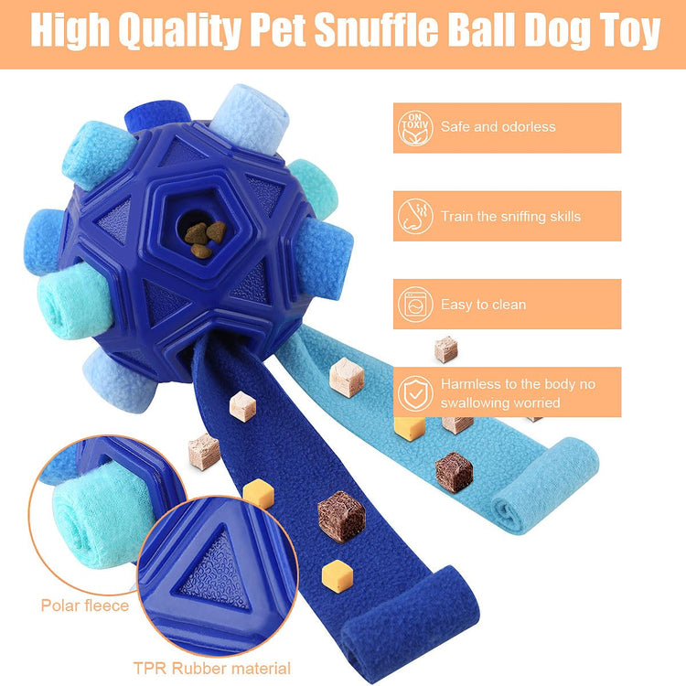 Dog Snuffle Ball-Interactive Puzzle Dog Toys Encourage Natural Foraging Skills Slow Feeder for Training and Stress Relief, Cloth Strip Hiding Food Chew Toys with Squeaky Carrot Toy for Any Size