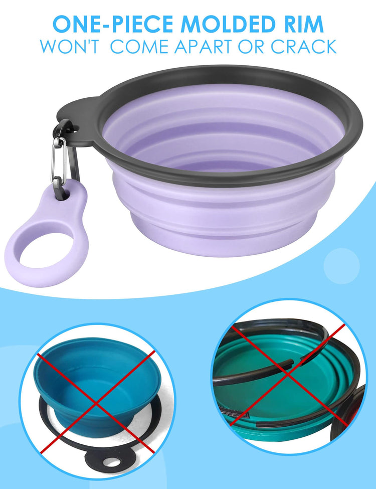Aonkey Collapsible Dog Bowls with Bottle Carrier, 2 Pack Travel Dog Water Bowl Upgraded Carabiner, One-piece Molded Rim No Fall Off or Crack, Foldable Silicone Portable for Pets Walking Hiking 15oz