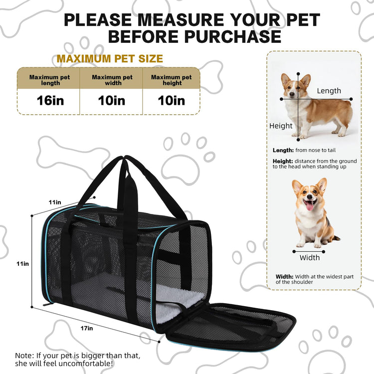Cat Carrier Dog Carrier Pet Carriers Soft-Sided Cats Bag Animal Carriers Puppy Carrying Bag TSA Airline Approved Small Dog Carrier Soft Sided, Collapsible Travel Carriers for Big Cats(Up to 16lbs),
