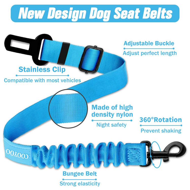 COOYOO Dog Seat Belt, Durability Retractable Dog Car Harness Adjustable Dog Seat Belt for Vehicle Nylon Pet Safety Seat Belts Heavy Duty & Elastic (1 Pack Black)