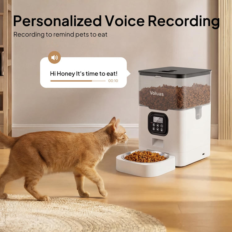 VOLUAS Automatic Cat Feeders - Timed Pet Feeder for Cats and Dogs with Dry Food Dispenser, Desiccant Bag, Programmable Portion Control, 4 Daily Meals, 10s Voice Recorder