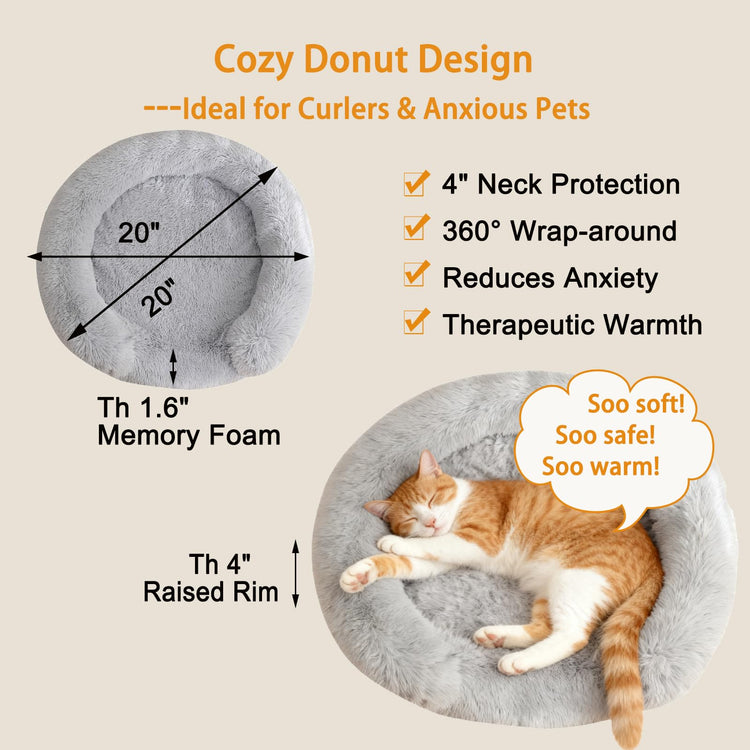 Orthopedic Dog Bed with Egg-Crate Base, Calming Dog & Cat Beds Long Plush with Raised Edges, Spine Friendly Pet Sleeping Mat for Small Medium Dogs, Machine Washable (Oval, Beige 26"x20")