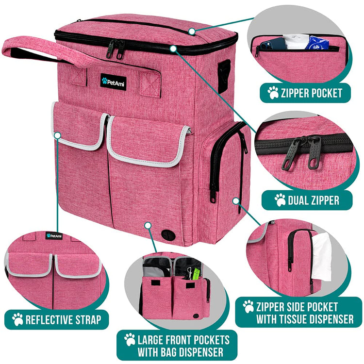 PetAmi Dog Travel Bag Pet Supplies Accessories Organizer for Traveling, Camping, Weekend; Cat Pet Travel Bag Kit Includes 2 Food Storage Containers, 2 Collapsible Bowls, 1 Feeding Mat (Purple)