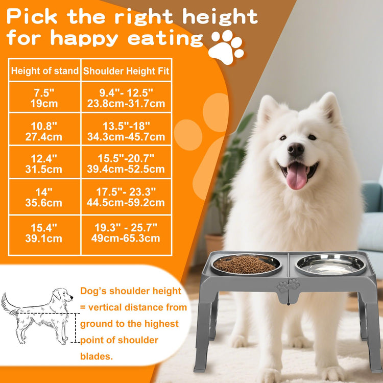COMESOON Elevated Dog Bowls, 4 Height Adjustable Raised Bowl Stand with 2 Thick 50oz Stainless Steel Food Bowls Non-Slip Feeder Adjusts to 3.7'', 9.2'', 10.75'', 12.36'' Black, (DB-W01)