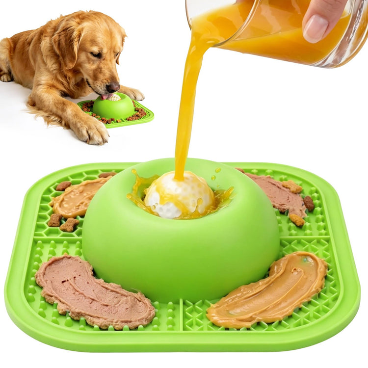 Slow Feeder Dog Bowls & Lick Mat for Liquid and Thick Treat, Anti-Slip Dog Lick Bowl with Interactive Rolling Ball, 5/6 Cup Pup Licking Toy for Large Medium Small Dogs and Cats Blue