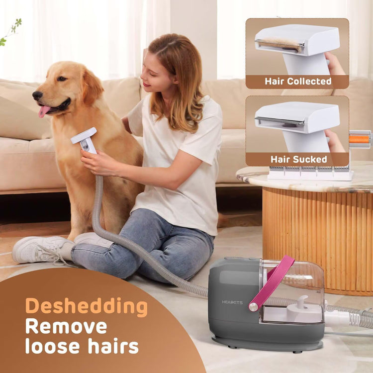 HEAPETS Dog Grooming Vacuum Kit - 3L Vacuum with 7 Tools, Low Noise Electric Clipper and Brush for Pet Shedding at Home, Black