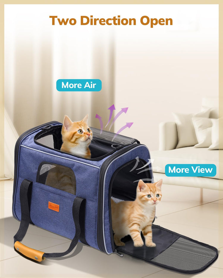 Morpilot Pet Carrier for Large Cats, Puppies & Small Dogs Up to 25lbs, Escape-Proof with Locking Zippers, Dual-Sided Cushion, Safety Buckle for Car & Vet Travel, Includes Foldable Bowl (Dark Gray)