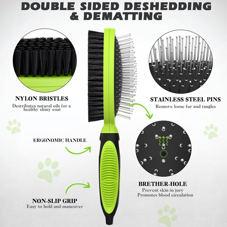 2PCS Pet Grooming Tools - Double-Sided Brush for Shedding and Bathing, Suitable for Short/Long Haired Dogs Cats and Horses, Deshedding Dog Brush, Mane & Tail Combs for Horses - Pet Supplies (Blue)