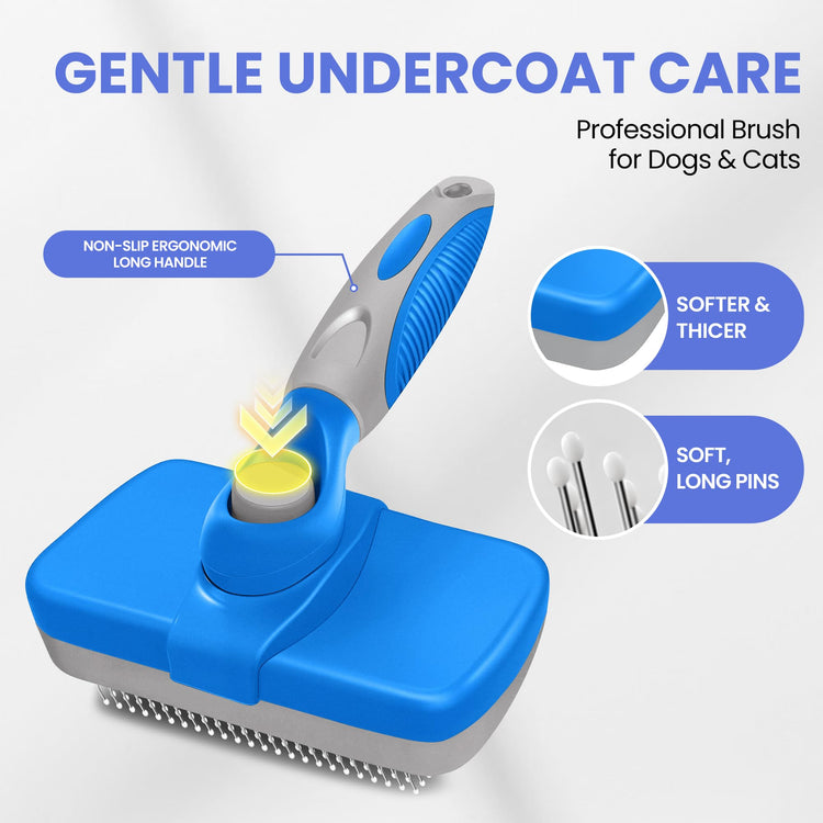Self Cleaning Shedding Brush - 5-in-1 Professional Pet Grooming Kit Skin Friendly Grooming Tool for Dogs, Cats, and Puppies, Deshedding and Hair Removal for Long and Short Haired Pets, Blue