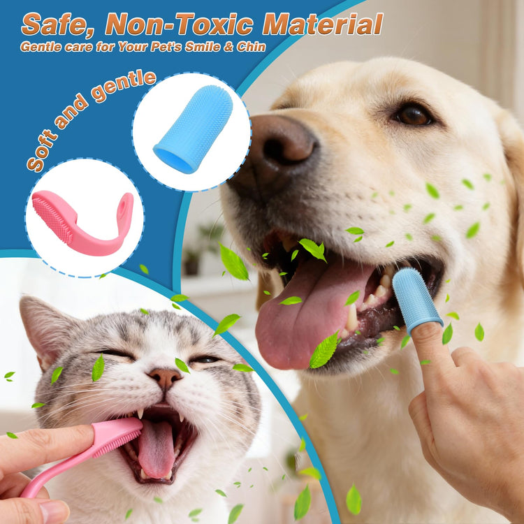 7PCS Pet Grooming Kit for Dogs and Cats，with Storage Bag & Includes Dog Washing Gloveswith High-Density Teeth, Adjustable Handle Dog Shampoo Brush, Dog Finger Toothbrush (Gray)