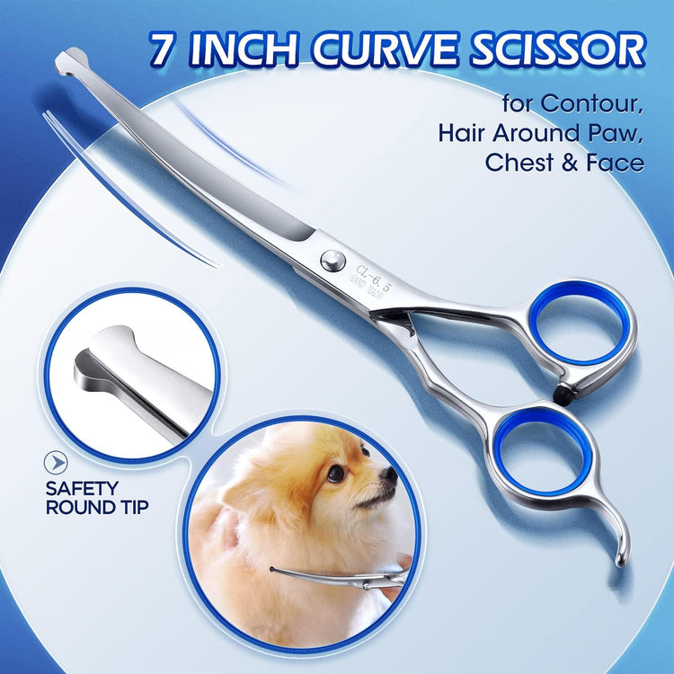 Gimars Titanium Coated Professional 6 in 1 4CR Stainless Steel Dog Grooming Scissors with Safety Round Tip, Heavy Duty Pet Grooming Scissor for Dogs, Cats and Other Animals