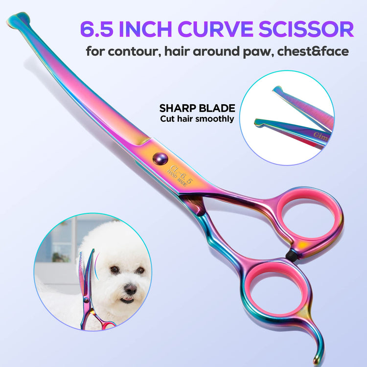 Gimars Titanium Coated Professional 6 in 1 4CR Stainless Steel Dog Grooming Scissors with Safety Round Tip, Heavy Duty Pet Grooming Scissor for Dogs, Cats and Other Animals