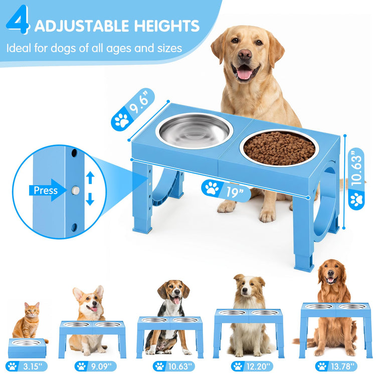 XIAZ Elevated Dog Bowls Large Breed Raised Dogs Bowl Stand Large/Medium Sized Dog Stainless Steel Food Water Bowl Stands 5 Heights Adjustable 9/11/12/14in Black Pet Feeder Dish Station