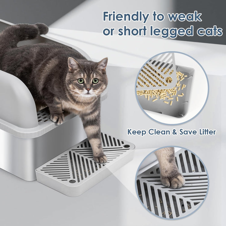 Extra Large Stainless Steel Litter Box with Lid, High Sides Enclosed Cat Litter Box for Big Cats & High Peeing, Anti-Leak & Odor Control Metal Litter Pan, Easy Clean Non-Stick Kitty Litter Box