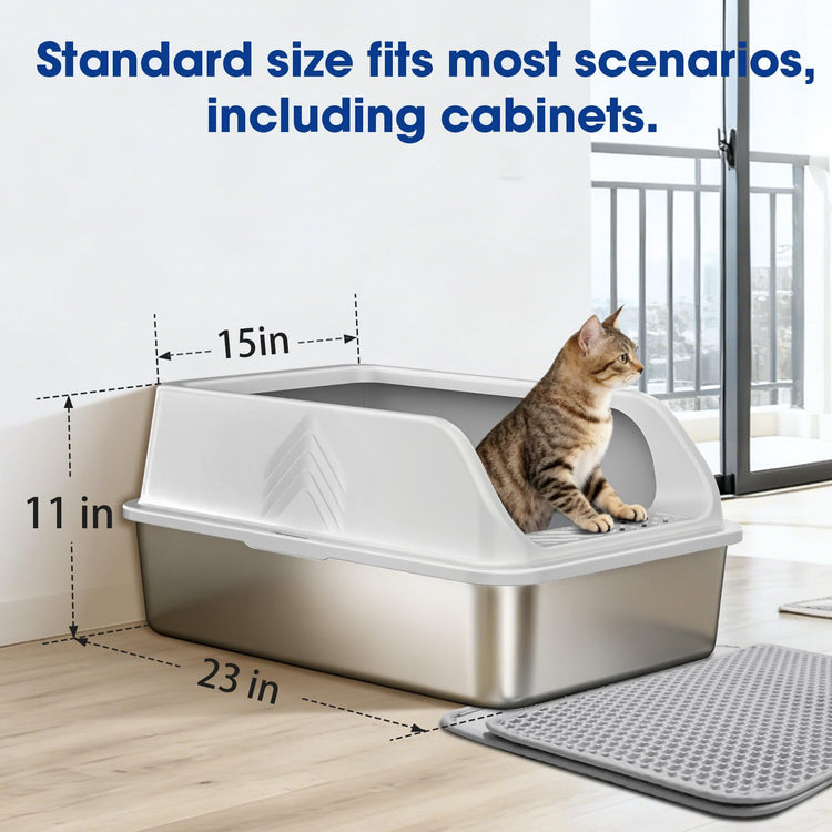 2 Pack XL Stainless Steel Litter Box, Metal Cat Litter Boxes with Lid, High Sided Enclosed Litter Boxes for Big Cat and Multiple Cats, Anti-Urine Leakage | Non-Stick Bottom & Includes Scoop