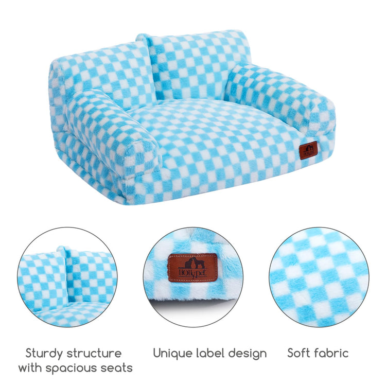 Hollypet Fluffy Dog Cat Bed Pet Couch Beds Plush Soft Warming Machine Washable Puppy Bed with Non-Slip Bottom for Cats and Small Medium Dogs up to 25 lbs, Gray, 24" L x 18" W x 10" Th