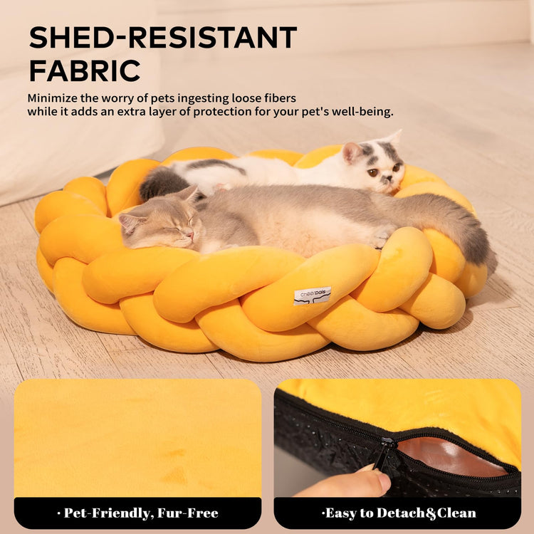 CHEERPALS Weave Cat Bed for Indoor Cats,Cute Pet Bed with Washable Cushion Fluffy Kitty Bed for Small Dog(Dark Gray)