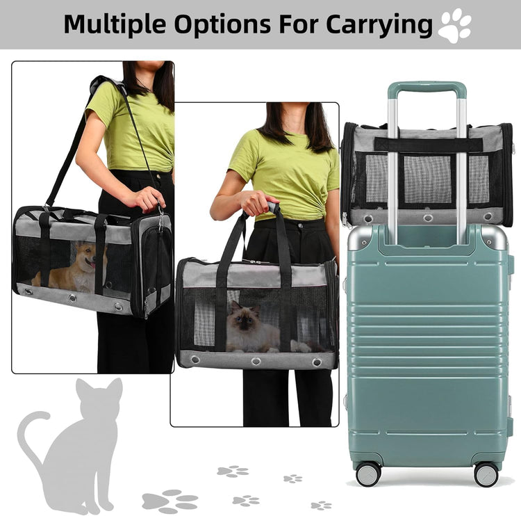 Soft Sided Cat/Dog Carrier,Collapsible Pets Travel Carriers for Pet/Puppy with Shoulder Strap & Removable Mat,Mesh Top Load Small Dogs/Cats Carry Bag Up to 17 Lbs TSA Airline Approved（Black,M）
