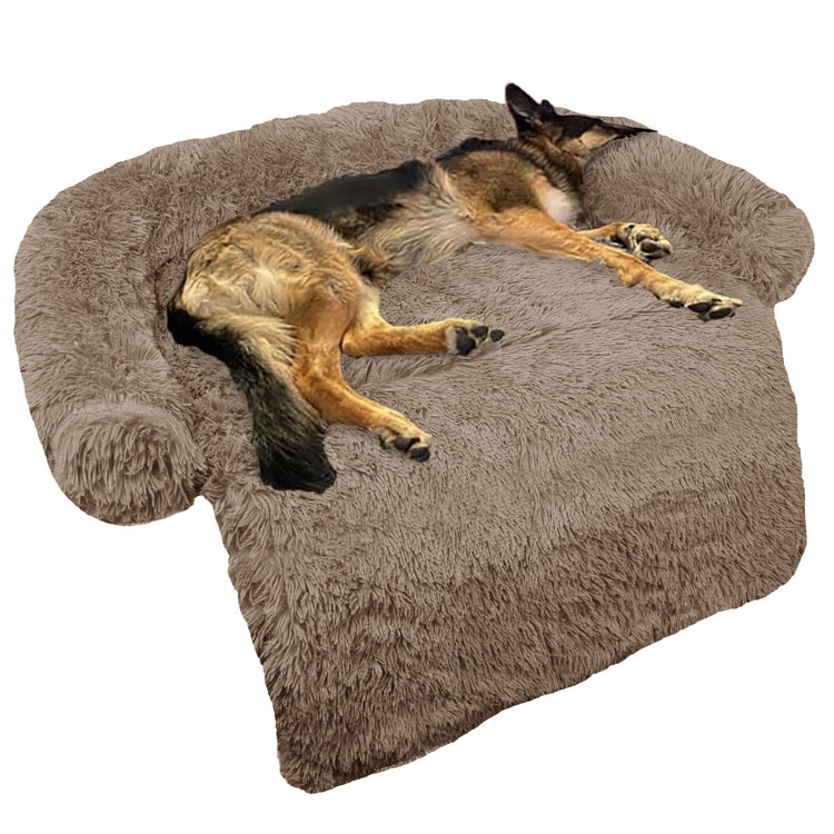 Calming Dog Bed Fluffy Plush Dog Mat for Furniture Protector with Removable Washable Cover for Large Medium Small Dogs and Cats (Small(35x31x5), Light Grey)