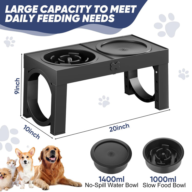 XIAZ Elevated Dog Bowls Large Breed Raised Dogs Bowl Stand Large/Medium Sized Dog Stainless Steel Food Water Bowl Stands 5 Heights Adjustable 9/11/12/14in Black Pet Feeder Dish Station