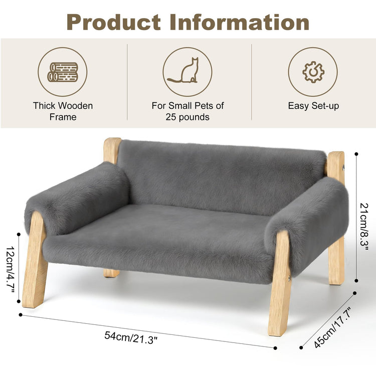 FAMIDGE Plush Cat Couch Bed - Cat Bed for Indoor Cats, Dog Sofa Bed, Short Rabbit Fleece Calming Pet Couch with Removable Cover, Anti-Shedding Pet Sofa for Small/Medium Pets (26×18×12in, Brown)
