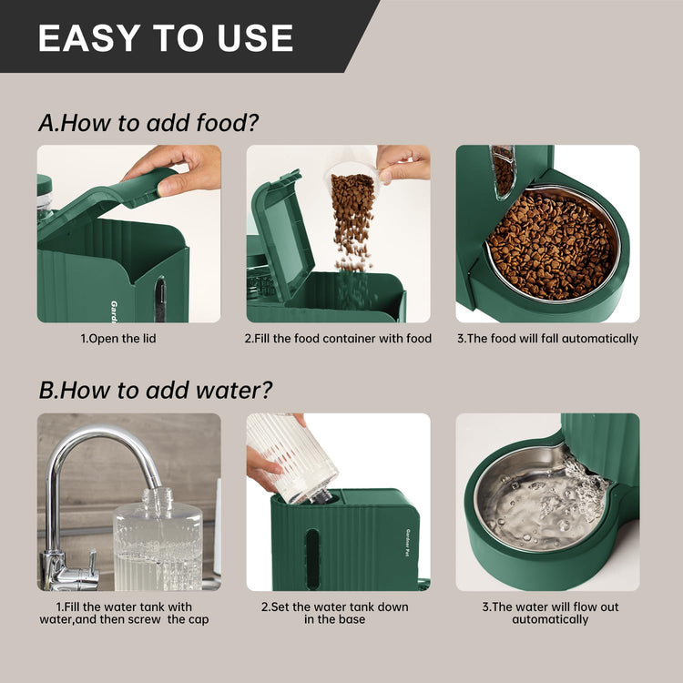 Gardner Pet Automatic Gravity Cat Food Feeder and Water Dispenser Stainless Steel Two-in-One Set Large Capacity Dispenser for Pets Dogs, Puppies, Kittens-(0.8 Gallons x 2)