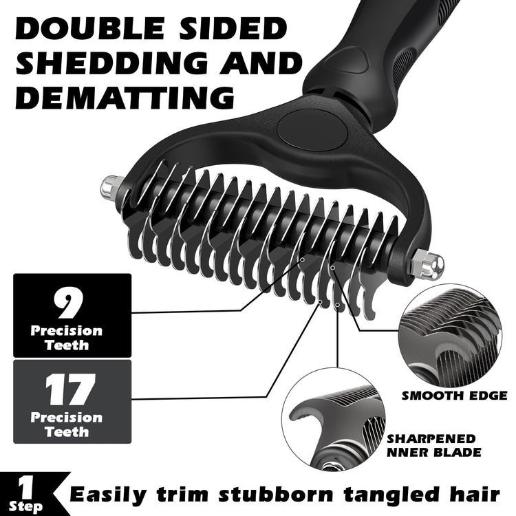 Augwind 7 in 1 Pet Grooming Kit - Dog&Cat Comb, Deshedding Brush, Nail Clipper with File, Bath Brush - Premium Pet Supplies (Blue)