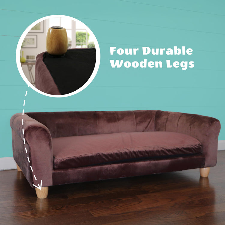 CRITTER SITTERS 33” Faux Suede Ped Bed in Brown, Durable Washable Sofa Couch for Small & Medium Cats & Dogs, Must Have Accessory for Yorkies, Shih Tzus & Frenchies, Kitten & Puppy Essential Furniture
