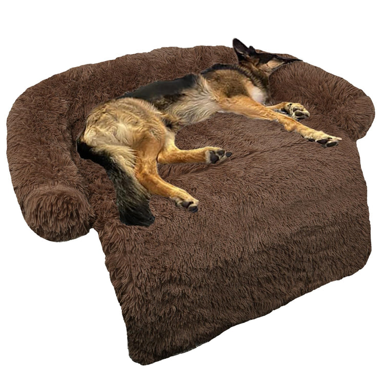 Calming Dog Bed Fluffy Plush Dog Mat for Furniture Protector with Removable Washable Cover for Large Medium Small Dogs and Cats (Small(35x31x5), Light Grey)