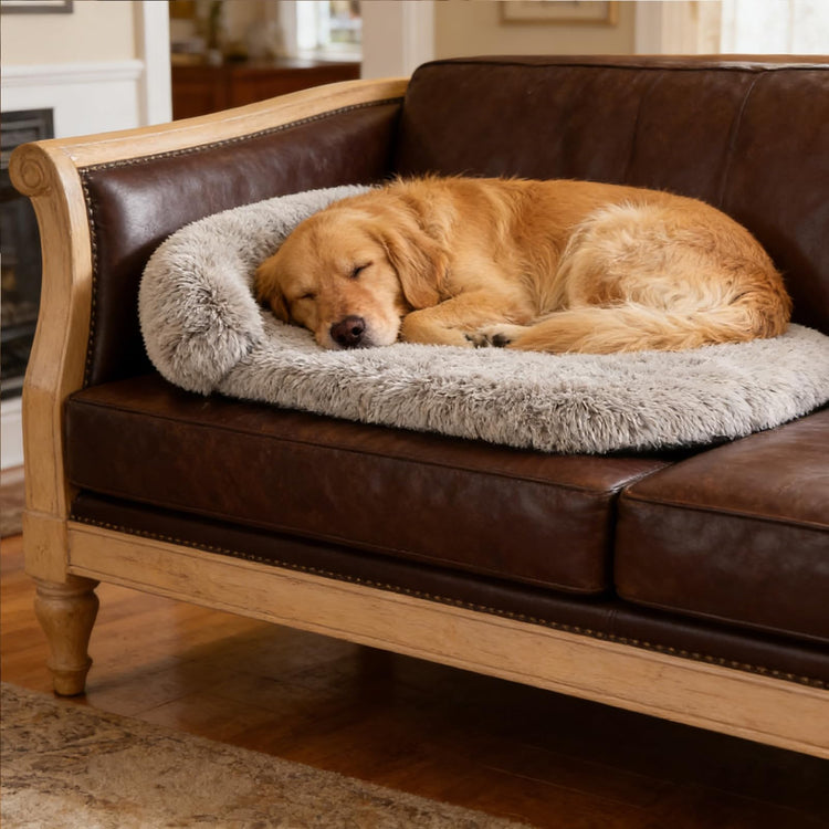 Orthopedic Dog Bed with Egg-Crate Base, Calming Dog & Cat Beds Long Plush with Raised Edges, Spine Friendly Pet Sleeping Mat for Small Medium Dogs, Machine Washable (Oval, Beige 26"x20")