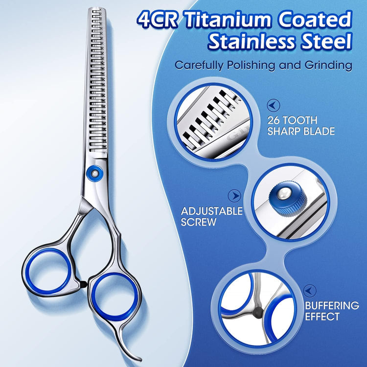 Gimars Titanium Coated Professional 6 in 1 4CR Stainless Steel Dog Grooming Scissors with Safety Round Tip, Heavy Duty Pet Grooming Scissor for Dogs, Cats and Other Animals