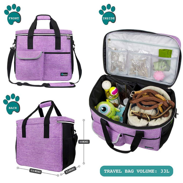 PetAmi Dog Travel Bag Organizer, Pet Travel Kit with 2 Food Containers & 2 Collapsible Dog Bowls, Pet Supplies Tote with Luggage Sleeve, Weekend Road Trip Camping Essentials, Dark Gray, Medium