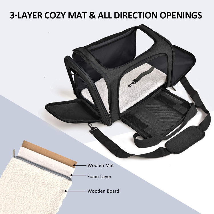 Henkelion Cat Carriers Dog Carrier Pet Carrier For Small / Medium Cats Dogs Puppies (Up To 15lbs), TSA Airline Approved Small Dog Carrier Soft Sided, Collapsible Waterproof Travel Puppy Carrier - Grey