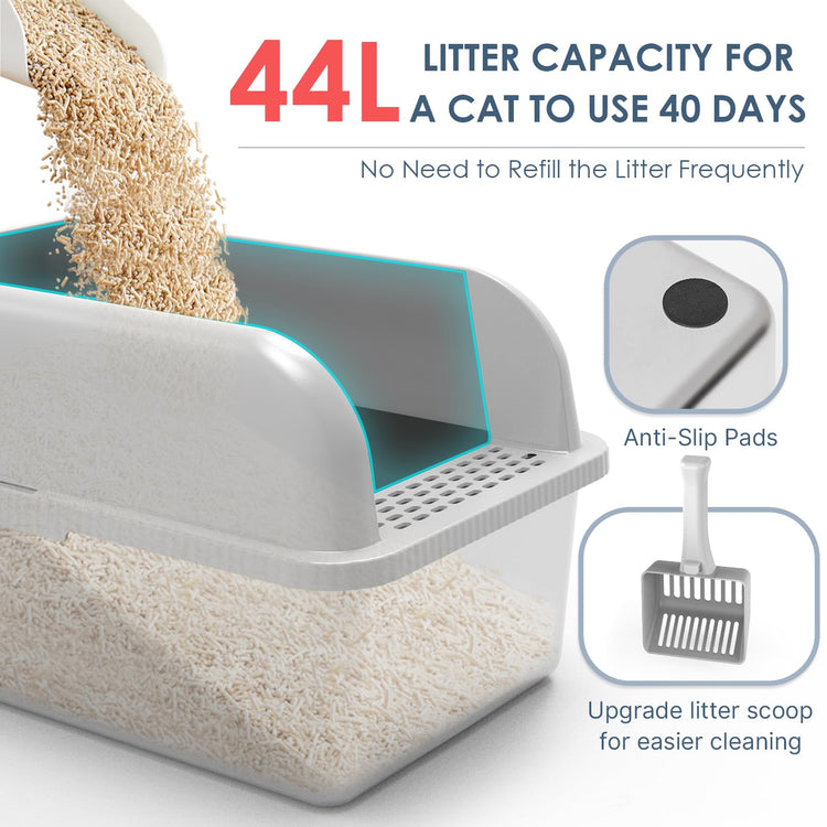 Extra Large Stainless Steel Litter Box with Lid, High Sides Enclosed Cat Litter Box for Big Cats & High Peeing, Anti-Leak & Odor Control Metal Litter Pan, Easy Clean Non-Stick Kitty Litter Box