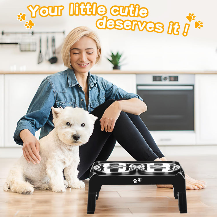 COMESOON Elevated Dog Bowls, 4 Height Adjustable Raised Bowl Stand with 2 Thick 50oz Stainless Steel Food Bowls Non-Slip Feeder Adjusts to 3.7'', 9.2'', 10.75'', 12.36'' Black, (DB-W01)