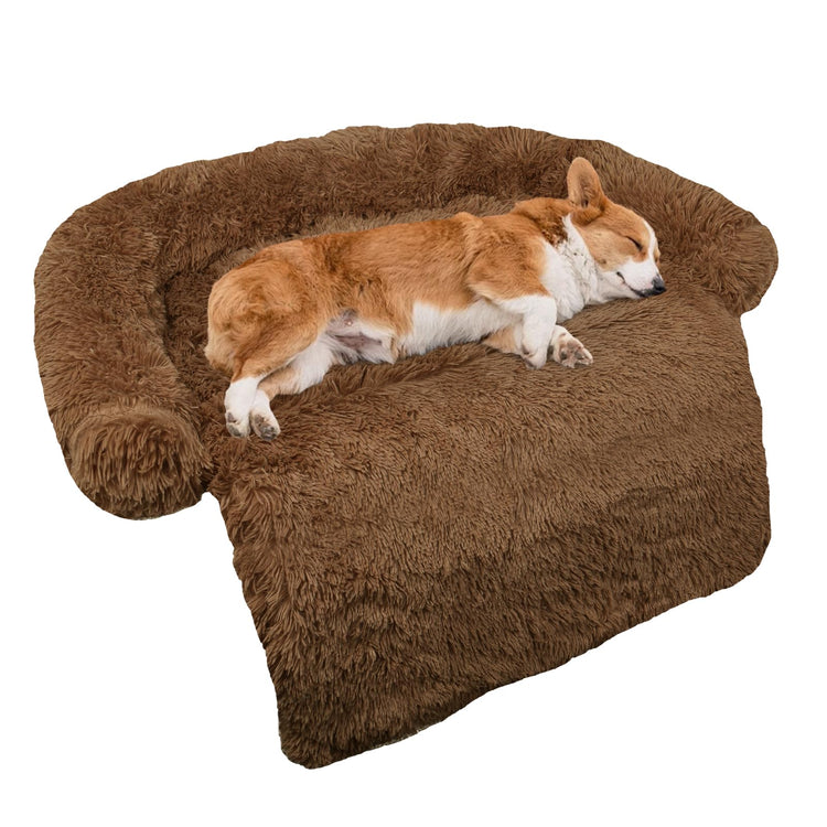 Calming Dog Bed Fluffy Plush Dog Mat for Furniture Protector with Removable Washable Cover for Large Medium Small Dogs and Cats (Small(35x31x5), Light Grey)