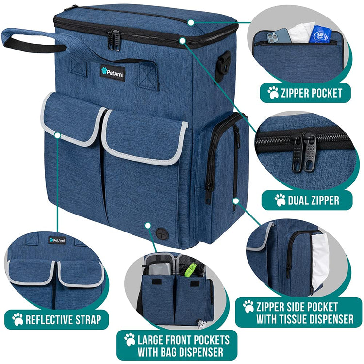 PetAmi Dog Travel Bag Pet Supplies Accessories Organizer for Traveling, Camping, Weekend; Cat Pet Travel Bag Kit Includes 2 Food Storage Containers, 2 Collapsible Bowls, 1 Feeding Mat (Purple)