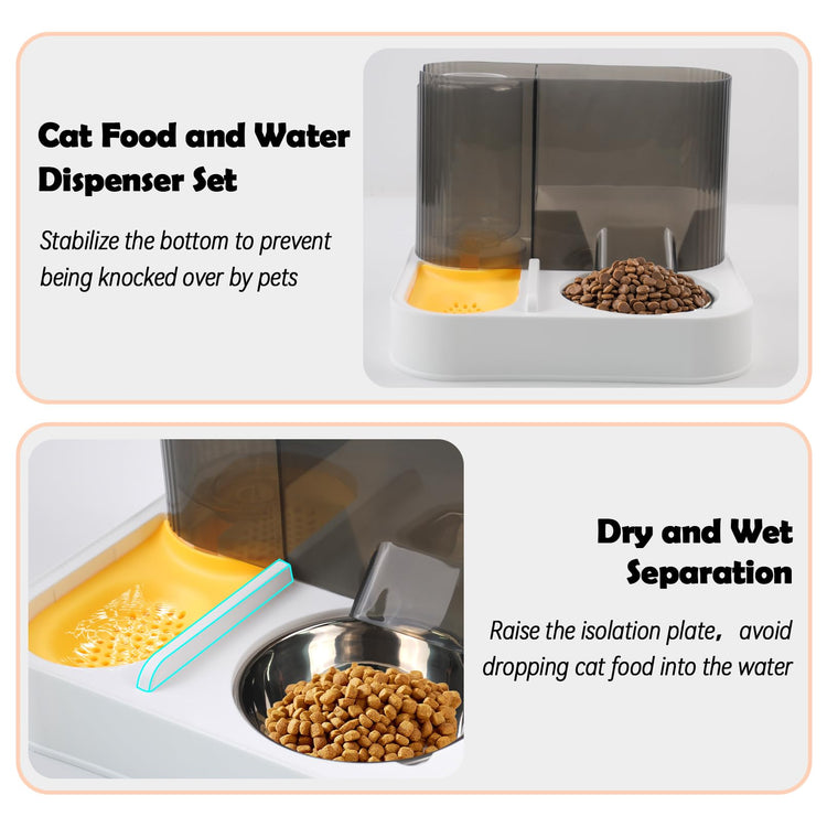2 in 1 Automatic Cat Feeder & Water Dispenser,Gravity Pet Feeder Stainless Steel Food Water Bowl All-in-One Large Capacity Self Feeding for Cats Dogs Small Medium Pets(Green)