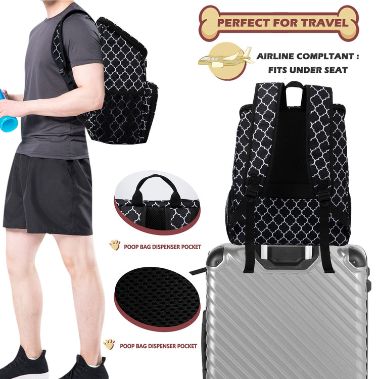BAGLHER丨Dog Travel Bag Backpack, Airline Approved Pet Supplies Backpack, Dog Travel Bag with 2 Silicone Collapsible Bowls and 2 Food Baskets, Black