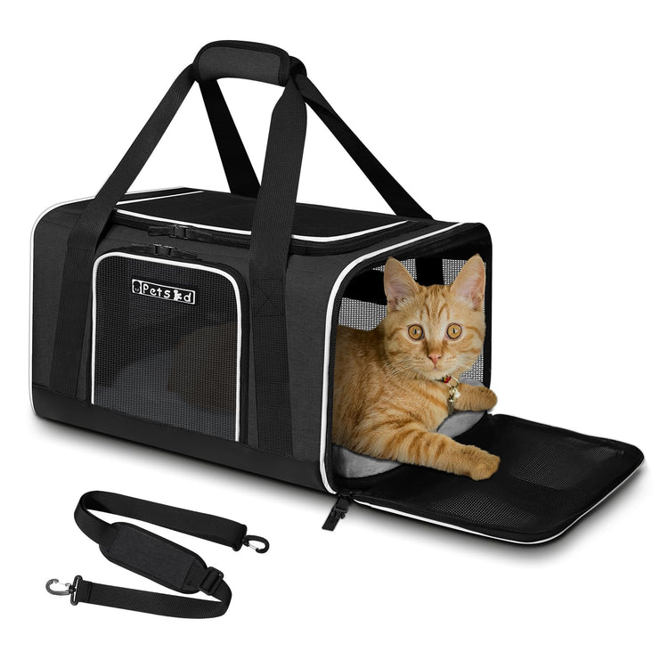 Petskd Pet Carrier 17x11x9.5 Alaska Airline Approved,Pet Travel Carrier Bag for Small Cats and Dogs, Soft Dog Carrier for 1-10 LBS Pets,Dog Cat Carrier with Safety Lock Zipper(Black)