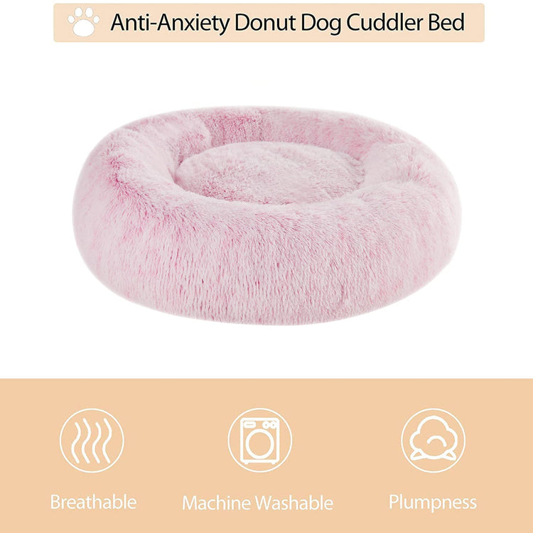 WNPETHOME Calming Dog Bed & Cat Bed, Anti-Anxiety Donut Small Dog Bed, Fluffy Faux Fur Cats Cushion Puppy Bed for Small Pets and Cats (24 x 24 inch, Light Coffee)