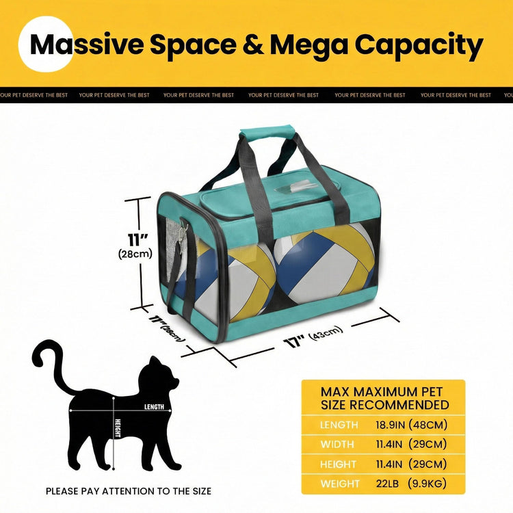 Conlun Cat Carrier Airline Approved, Soft-Sided Dog Carrier with Inner Safety Leash, Pet Transport Carrier for Small-Medium Cats Puppies up to 15 Lbs, Collapsible Travel Kitten Carrier Bag -BlackM