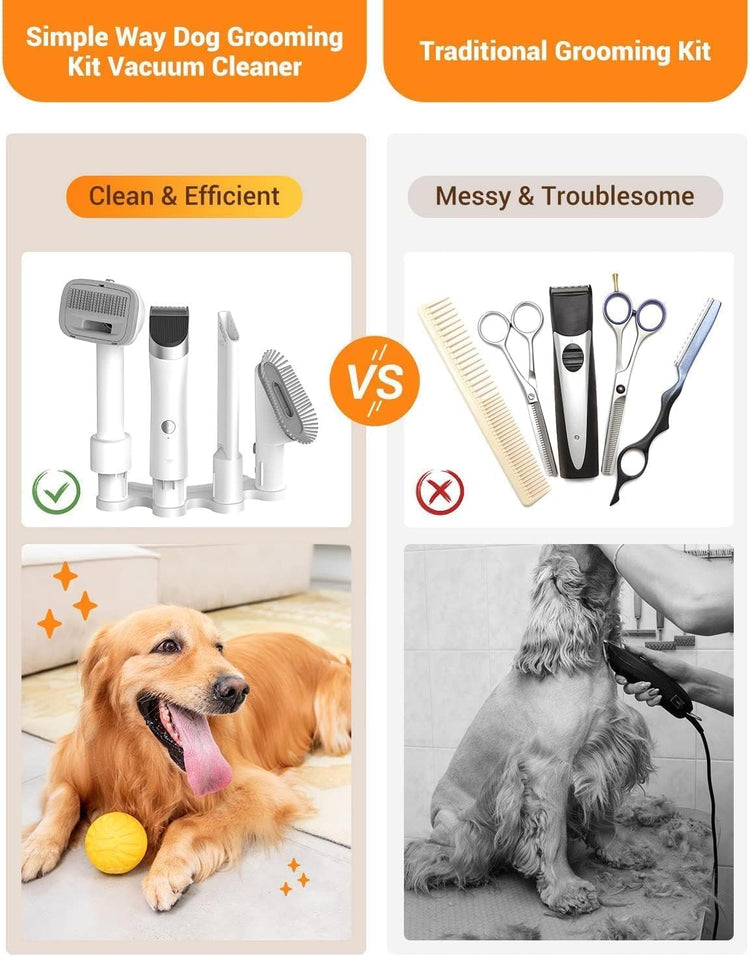 Dog Vacuum Grooming Kit for Shedding: Professional Hair Clippers Pet Groomer - Strong Suction Cleaner Deshedding Tool Fur Brush Attachment Trimmer