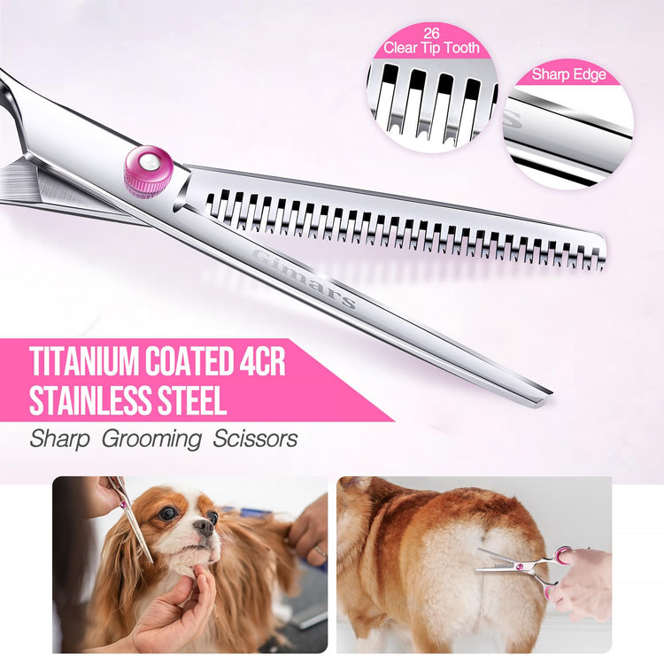 Gimars Titanium Coated Professional 6 in 1 4CR Stainless Steel Dog Grooming Scissors with Safety Round Tip, Heavy Duty Pet Grooming Scissor for Dogs, Cats and Other Animals