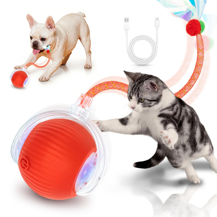 Interactive Cat Toys for Indoor Cats Smart Automatic Ball Rolling for Bored Kitten Pet Upgraded Speedy Moving Chase Dogs Toy Mothers Day Gifts Red