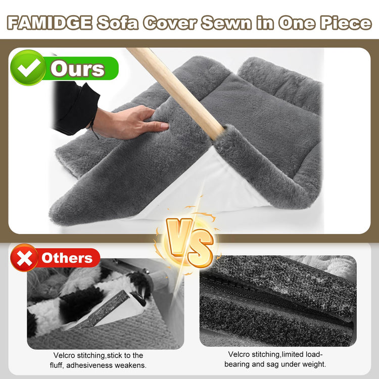 FAMIDGE Plush Cat Couch Bed - Cat Bed for Indoor Cats, Dog Sofa Bed, Short Rabbit Fleece Calming Pet Couch with Removable Cover, Anti-Shedding Pet Sofa for Small/Medium Pets (26×18×12in, Brown)